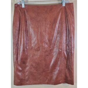 Chico's Brown Faux Leather Textured Animal Print Pencil Skirt Sz 1 Baddie Edgy
